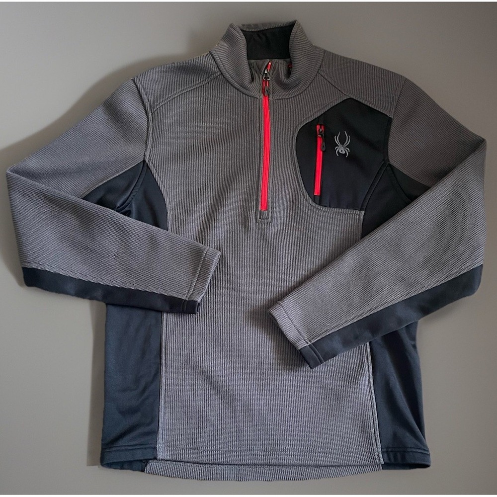 Spyder Full Zipper Jacket Gray Black Embroidered Logo Mid Weight Ski Medium JBHS